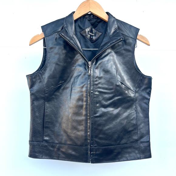 Vintage Leather Y2K Moto Biker Vest Grunge 90s Top Full Zip Medium Layering - Picture 3 of 12